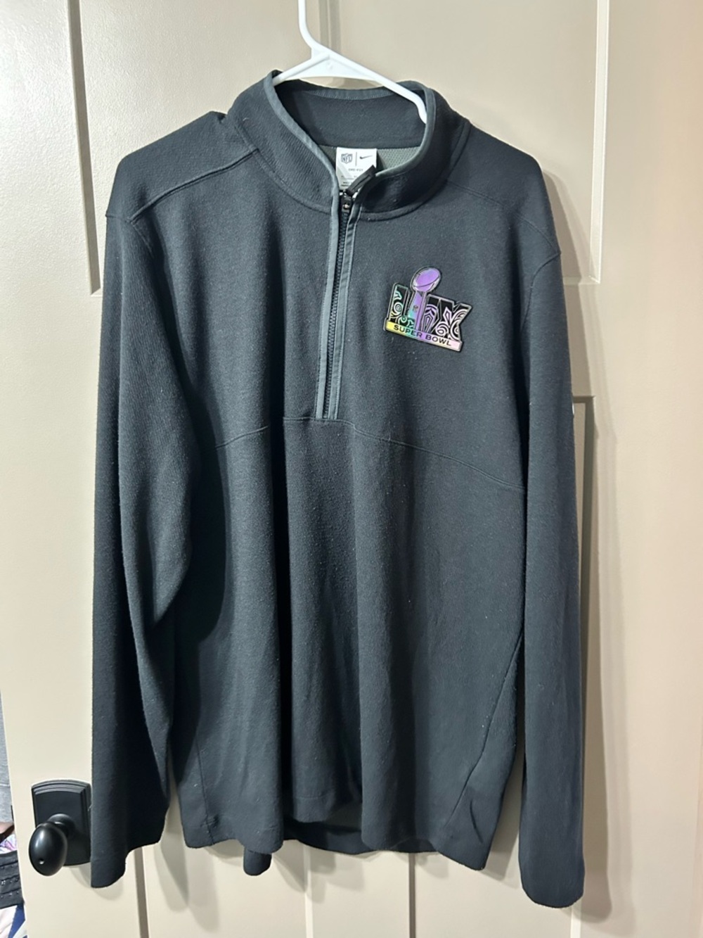 Nike Dri fit Men's Black Quarter-Zip Fleece Sweater - Super Bowl 59 Logo